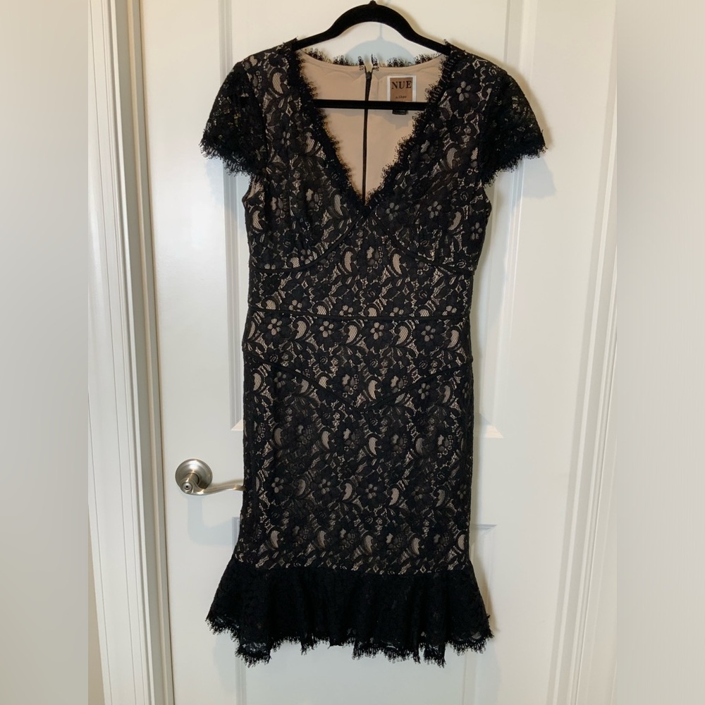 Hue by Shani black lace dress with use slip. Size 10